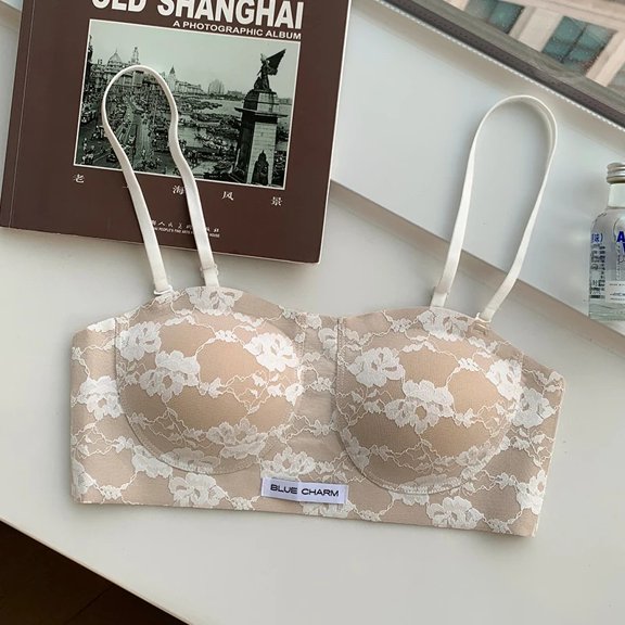 French Summer Sexy Lace Lingerie Women's Thin Fixed Cup Gathering Strapless 2025 New Style Bra