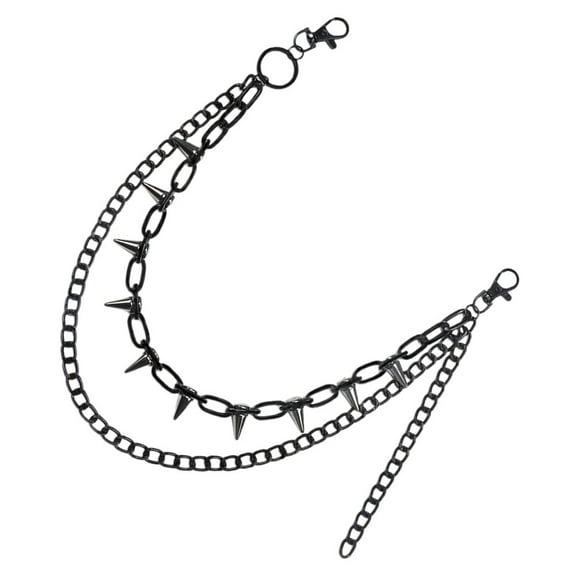 Luxshiny Black Punk Style Pants Chain for Men with Double Layer Design and Rivet Detail