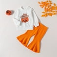thumbnail image 2 of EnJoCho Toddler Baby Girl Hallow-een Outfit Set Fall Clothes Pumpkin Letter Sweatshirt Top and Bell Bottoms Pants for 6M-4Y Holiday Party 𝖢ostume, 2 of 5