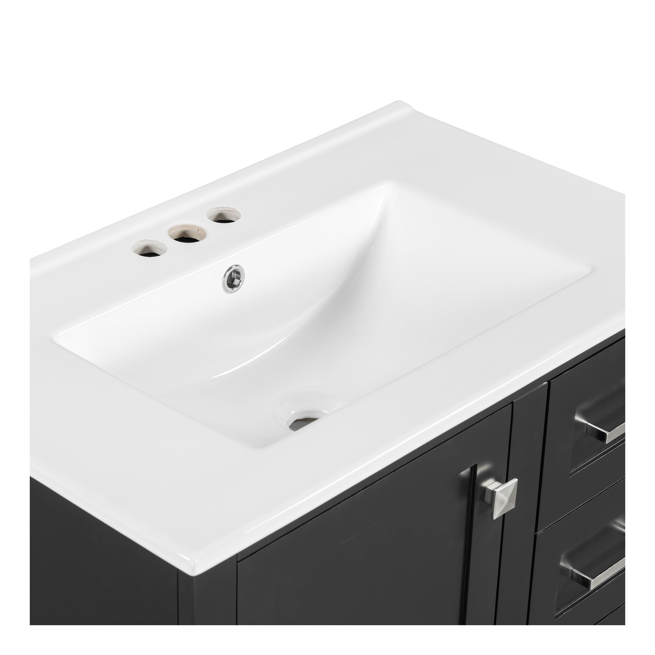 Nyveth Modern Bathroom Vanity with Ceramic Sink, Shelves, Drawers, Wood, Black