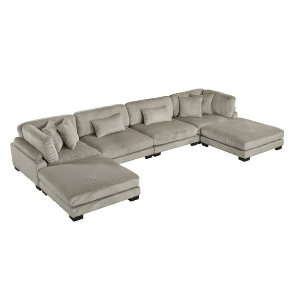 Lexicon Traverse Corduroy 6-Piece Modular Sectional with Ottomans in Taupe
