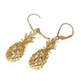 thumbnail image 2 of 14K solid yellow gold Hawaiian diamond cut 11.40mm 3d pineapple leverback earrings, 2 of 3