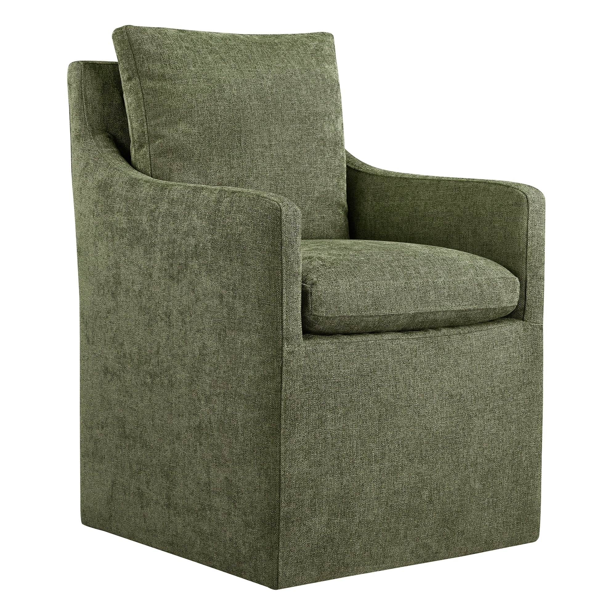 Spruce & Spring Upholstered Dining Arm Chair with Casters, Green Fabric
