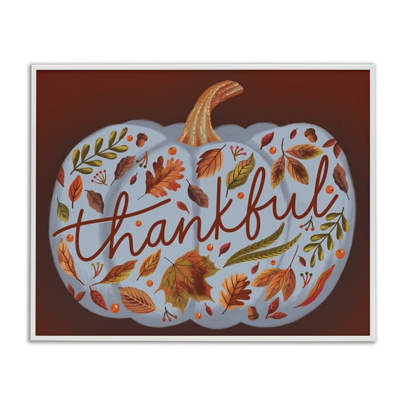Stupell Industries Cottage Thankful Leaf Patterned Pumpkin White Framed Giclee Art, 20 x 16, by Nancy McKenzie