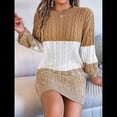 thumbnail image 4 of Vestido Elegante de Punto con Mangas Farol y Patchwork para Mujer, Otoño-Invierno Caqui L, 4 of 9