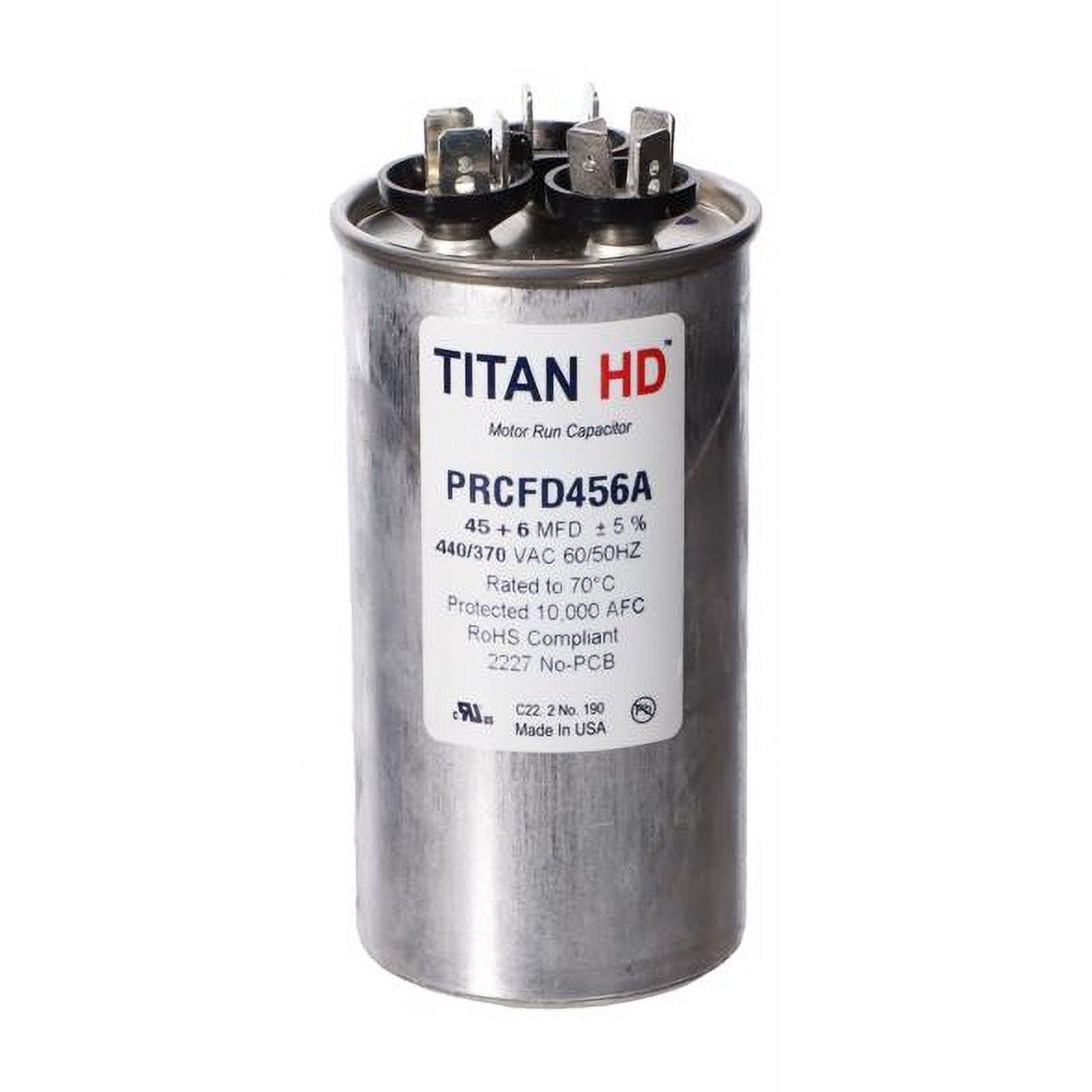 TitanHD PRCFD456A HVAC Round Run Dual Capacitor. 45/6 MFD/UF 440 V