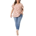 thumbnail image 2 of Agnes Orinda Women's Plus Size Floral Print Blouse Bohe Crew Neck Tulip Sleeves Summer Casual Tops 2X Pink, 2 of 6