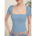 thumbnail image 2 of Women's short Sleeve Short Sleeve Tops Square Neck T Shirts Fitted Basic Tee, 2 of 5