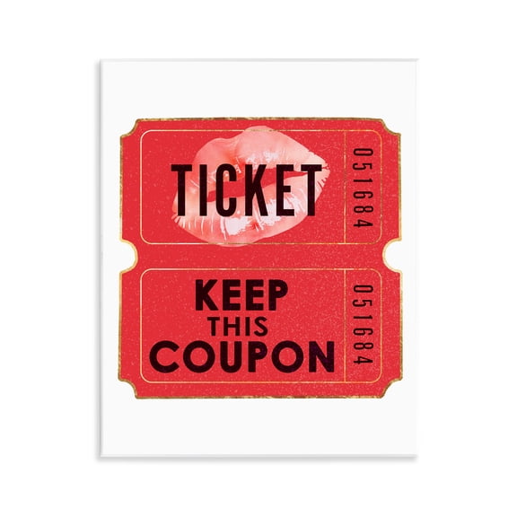 Stupell Industries Glam Kiss Ticket Novelty Painting Unframed Art Print Wall Art, 11 x 14