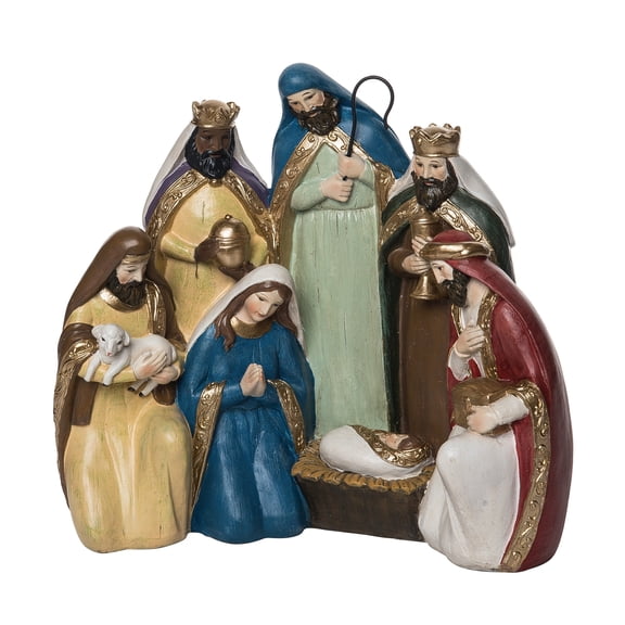 Transpac 12.4 in Multicolored Christmas Nativity Scene Decor Traditional Resin Decorative Object for Holiday Decor