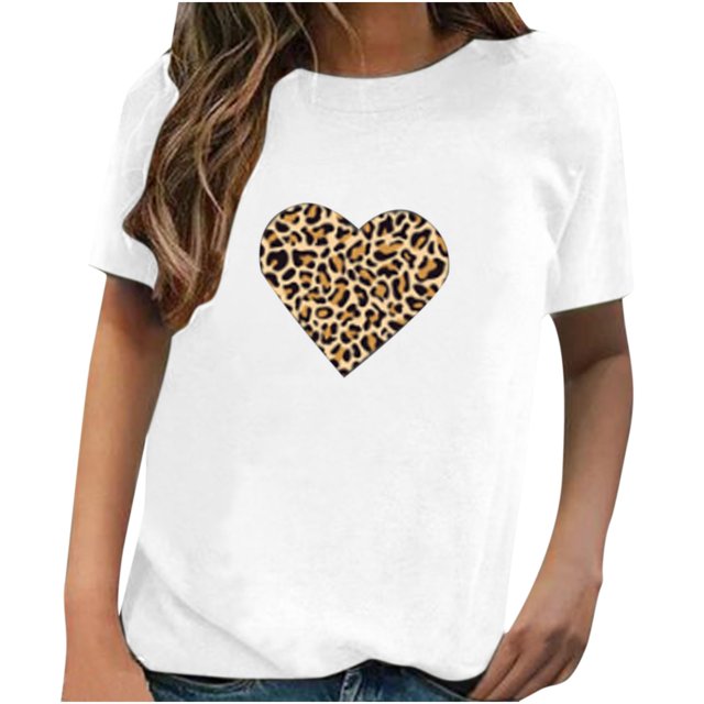 Camiseta de manga corta informal con estampado de amor para mujer Pompotops hkajfhjk459789
