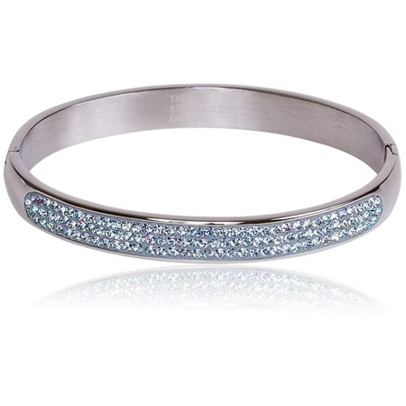 Crystal Hinge - SilverLuxe Genuine Crystal Hinged Bangle Bracelet - Stainless Steel With Crystal (See More Colors)