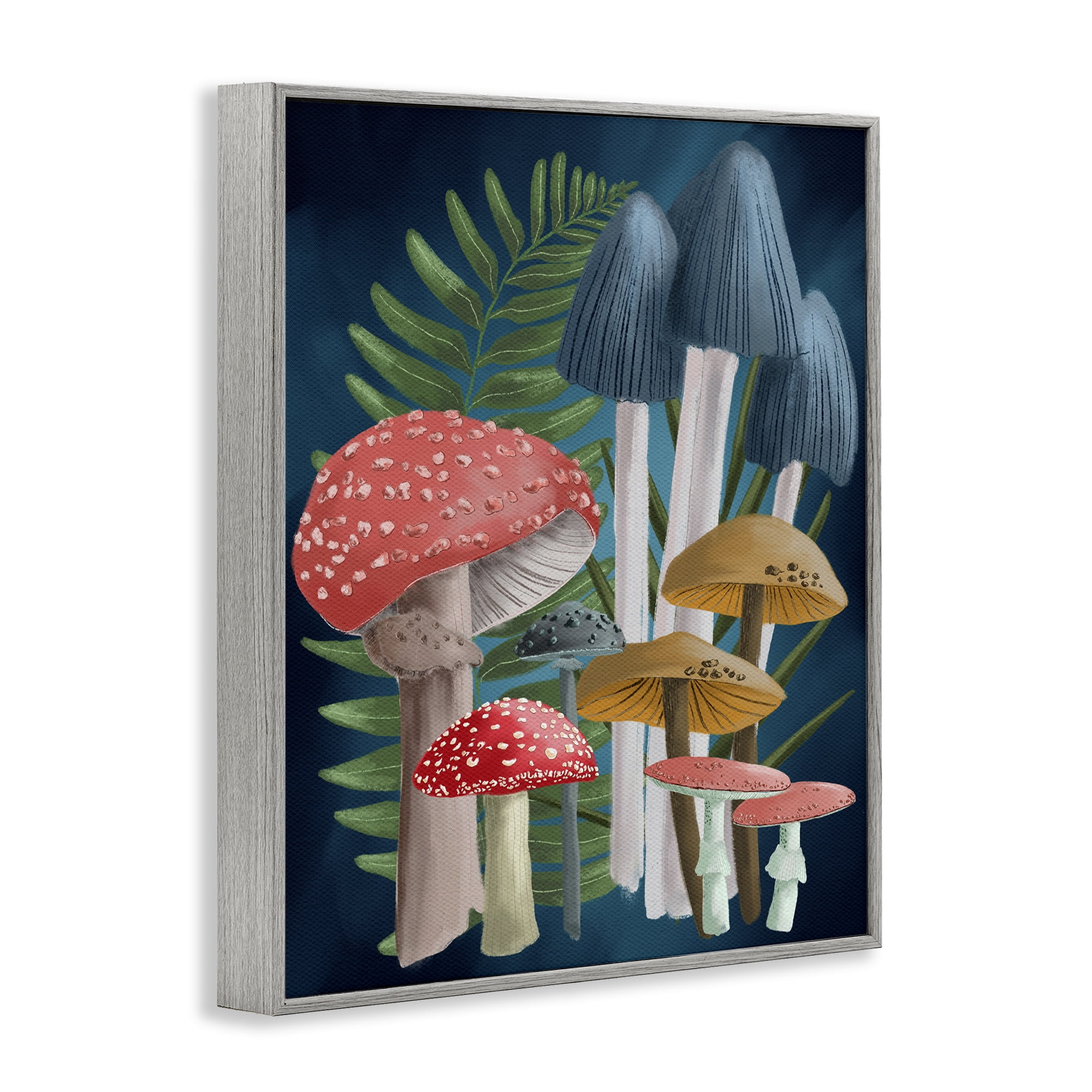 Stupell Industries Forest Fern & Mushrooms Botanical & Floral Painting Gray Framed Art Print Wall Art, 11 x 14