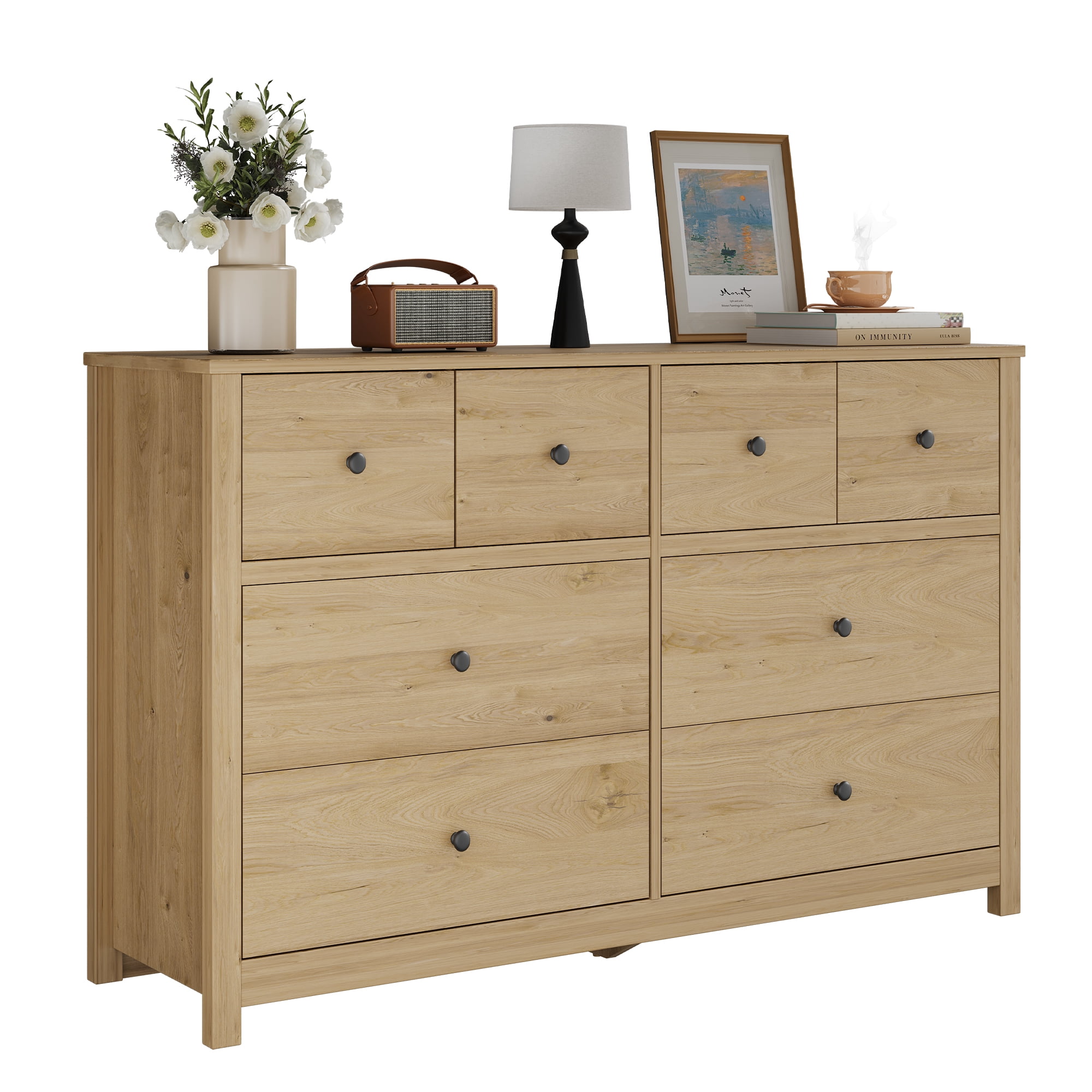 ExpanseEcho Modern 8-Drawer Dresser for Bedroom – Large Chest of Drawers with Wide Wood Top Sturdy Legs Minimalist Storage Unit – Original Pine Wood