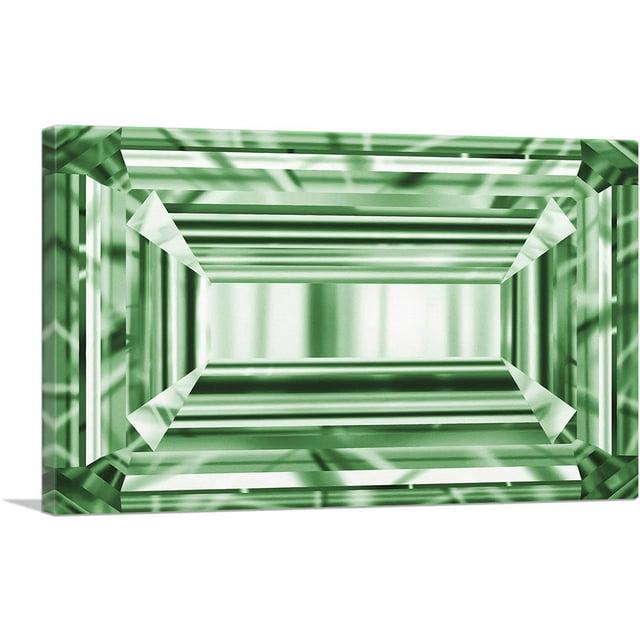 ARTCANVAS Green Emerald Cut Diamond Jewel Canvas Art Print - Size: 40" x 26" (0.75" Deep)