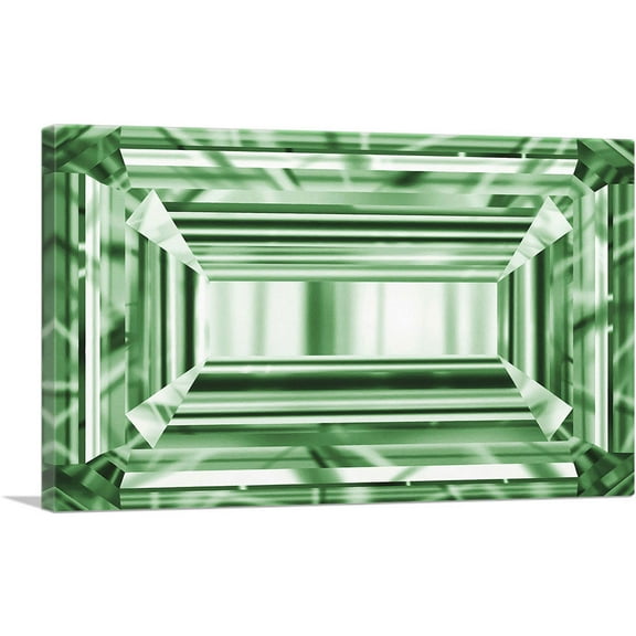 ARTCANVAS Green Emerald Cut Diamond Jewel Canvas Art Print - Size: 26" x 18" (0.75" Deep)