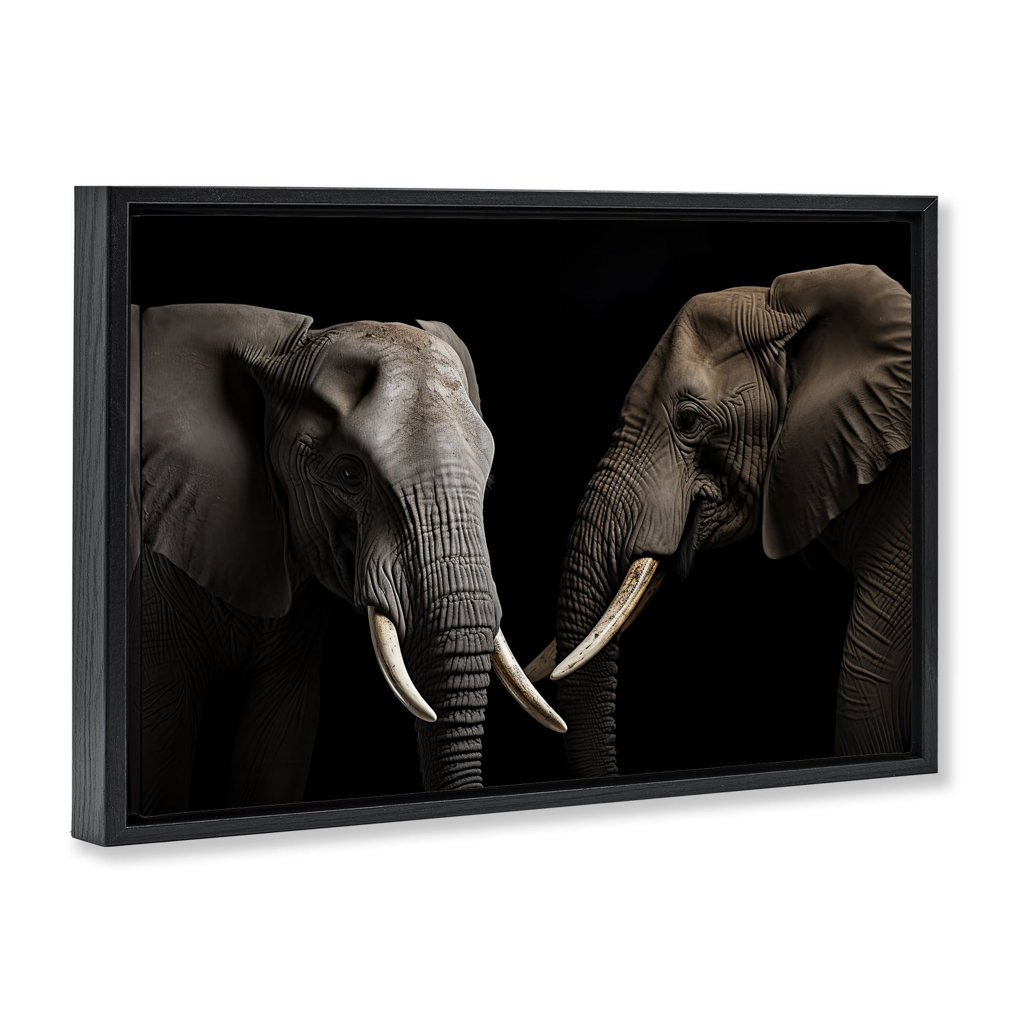 Pachyderm Elephant Pair Black Framed Floater Canvas Wall Art, design by Decent Exposures