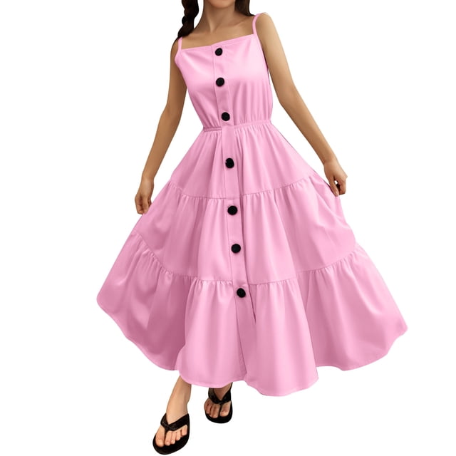 Robe Fille Enfants Tout-Petits Filles Été Robe Décontractée Bretelles Spaghetti Robe Tournante Robe Enfant Fille Rose 13 Ans-14 Ans