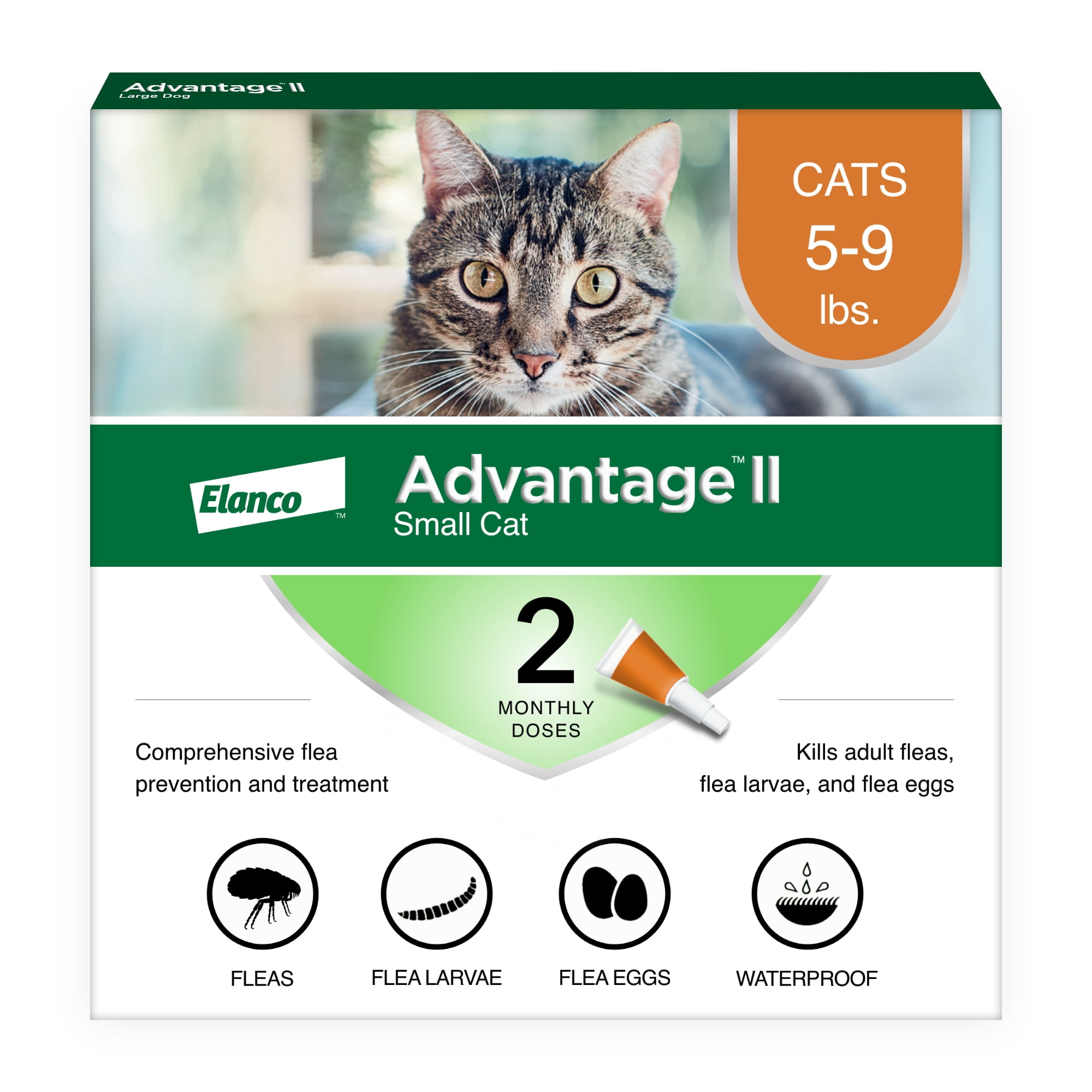 Advantage II Vet-Recommended Flea Prevention for Small Cats 5-9 lbs, 2-Monthly Treatments