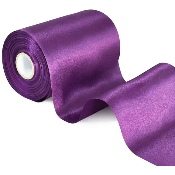 TONIFUL 4 Inch x 22 Yards Wide Purple Satin Ribbon Solid Fabric Large Ribbon for Cutting Ceremony Kit Grand Opening Chair Sash Table Hair Car Bows Sewing Craft Gift Wrapping Wedding Party Decoration
