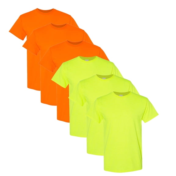 Gildan High-Visibility Short Sleeve Safety Tee | Durable and Sustainable Hi-Vis Work T-Shirt Made of 50/50 Cotton/polyester in Orange and Green,6 Pack, Size- 3XL