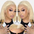 thumbnail image 1 of Peluca EAGERA Blonde Bob 613 de cabello humano de 16 cm con cierre de encaje HD, 1 of 6