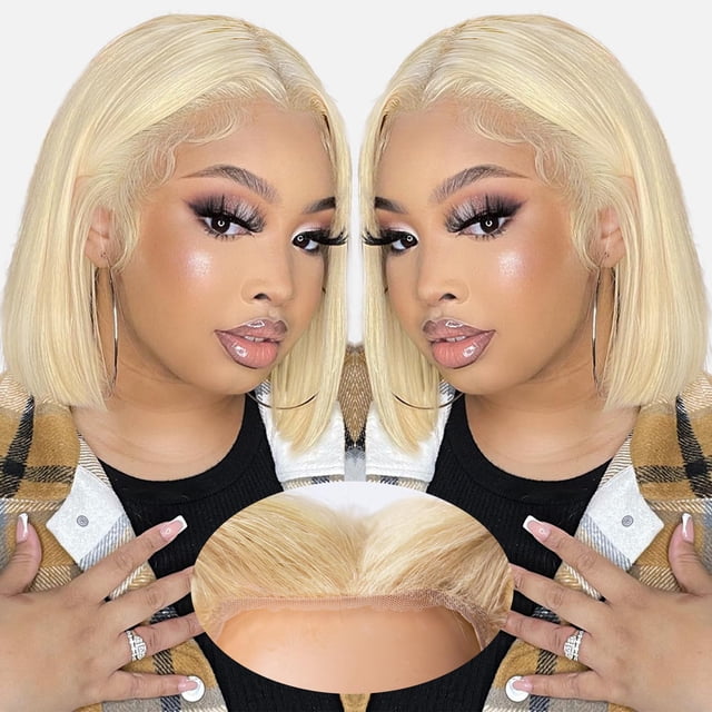 Peluca EAGERA Blonde Bob 613 de cabello humano de 16 cm con cierre de encaje HD