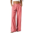 thumbnail image 2 of JGGSPWM Women's Wide Leg Linen Pants High Waist Straight Leg Dress Pants Fashion Casual Business Work Trousers with Pockets Red XXL, 2 of 7