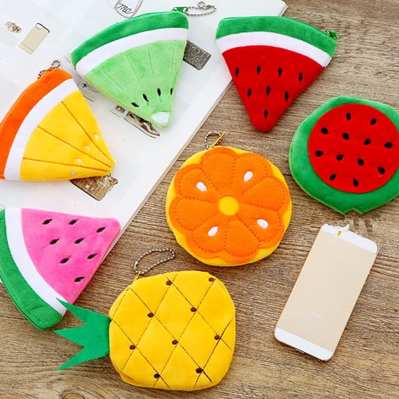Ludlz Watermelon Orange Fruit Shape Plush Keychain Pendant Coin Pocket Pouch Purse