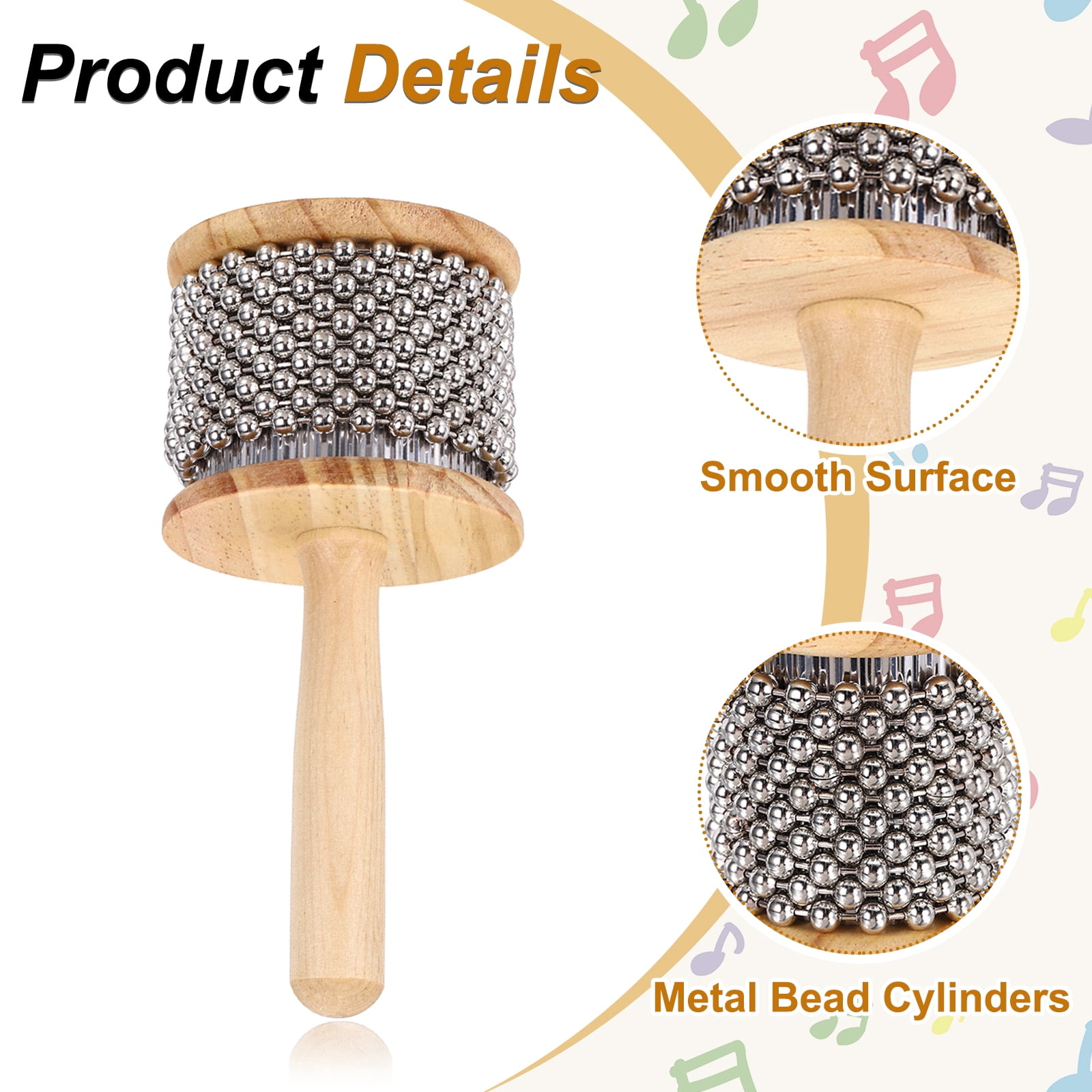 Uxcell Wooden Cabasa Percussion 3.3" Music Hand Shaker Musical Instrument with Metal Beads for Band Music Education Party Performance(Wood Color)