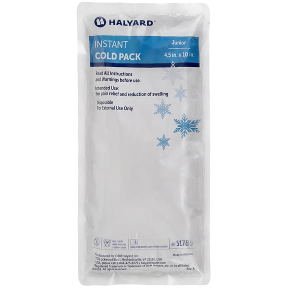 HALYARD Instant Cold Pack Disposable Cold Compress Ice Packs for Swelling Injuries Toothaches Sprains Strains 4.5 x 10 Inches, 24 Packs Per Case - 51785