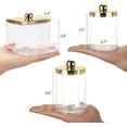 thumbnail image 2 of Tbestmax 3 Pack Qtips Dispenser - Bathroom Organizers and Storage Containers, Plastic Apothecary Jars with Gold Lids for Cotton Ball Swab Round Pads, Floss - Gold, 2 of 7
