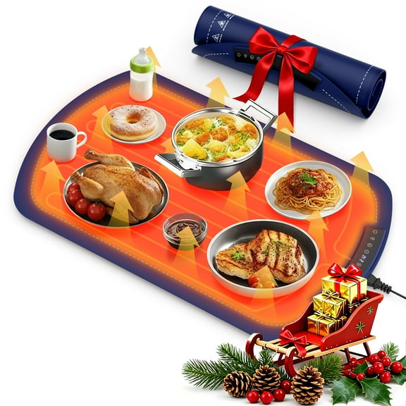 Auseo Electric Warming Tray - Full Surface Heating, 7 Temperature Settings, Rollable & Portable, Premium Silicone Nano-Material,  Auto Shut-off - for Gatherings, Parties, Everyday Use, Blue