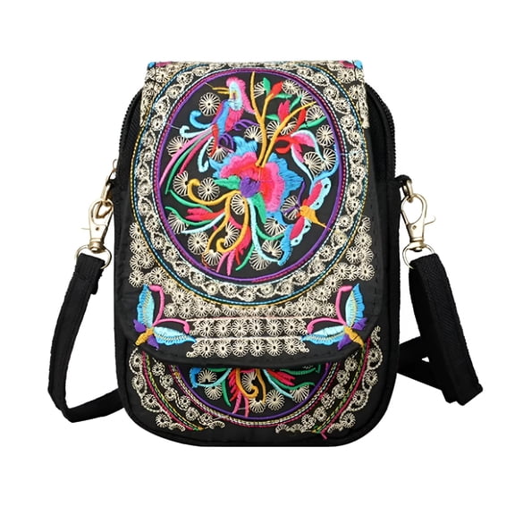GASTROPOD Cell Phone Bag,Retro Embroidery Crossbody Purse,Small Vintage Canvas Handbag Shoulder Bag for Women