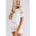 thumbnail image 4 of Women's White Rainbow Striped T-Shirt and Drawstring Shorts Set - [ZhiHiMeRi] | (US 12-14)L, 4 of 12