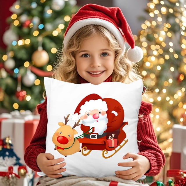 Xihbxyly Ofertas de Hoy Conjunto de Cojines de Lino para Decoración Del Hogar, Conjunto de Cojines con Papá Noel, Cojín para Coche