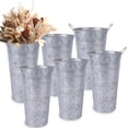 thumbnail image 1 of 12 Inch Galvanized Metal Vases with Handles - 6 Pcs Farmhouse Decorative Metal Container for Flowers, Rustic Metal Bucket Planters for Wedding Decor (Silver), 1 of 6