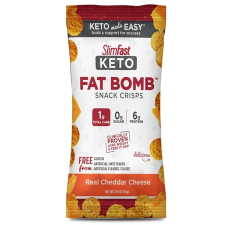 SlimFast Keto Fat Bomb Real Cheddar Cheese Snack Crisps, 0.5 oz, 6 Count