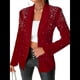thumbnail image 1 of Blazer de Negocios para Mujer, Chaqueta de Traje de Larga con Abertura Frontal, Abrigo con Botones de Diamantes de Imitación, Ropa de Oficina Vino Tinto S, 1 of 7