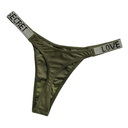 

PERZOE Briefs Women Thong Low Waist Leopard Print Breathable Shiny Rhinestone T-Back Anti-septic High Fork T-Shaped Letter Print Lady Briefs for Inner Wear