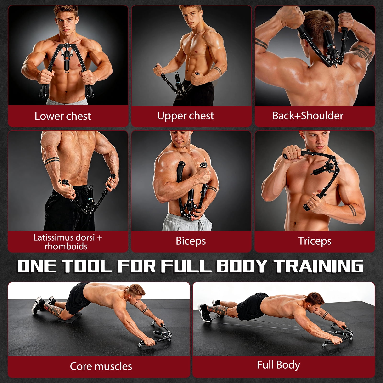 Twister Arm Trainer, 3 in 1 Hydraulic Power Adjustable Chest and Shoulder Workout Equipment with Ab Roller Wheels and Hooks