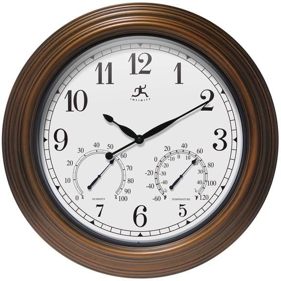 Infinity Instruments Tempest Indoor-Outdoor Metal Wall Clock, Antique Gold, 18.5"