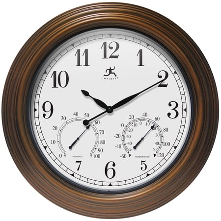 Infinity Instruments Tempest Indoor-Outdoor Metal Wall Clock, Antique Gold, 18.5