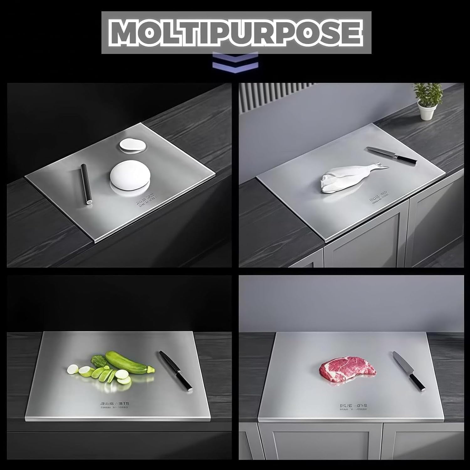 Stainless Steel Cutting Board With Counter Lip, Large Double Sided Board For Kitchen Food Prep