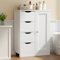 Walsunny Bathroom Floor Cabinet Storage Organizer Freestanding Wooden Cupboard with Door Drawers Adjustable Shelf for Small Spaces Laundry Room Kitchen Living Room Bedroom Home Office,White