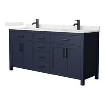 Beckett 72" Dark Blue Double Vanity & Giotto Quartz Top (1-Hole) & Black Trim