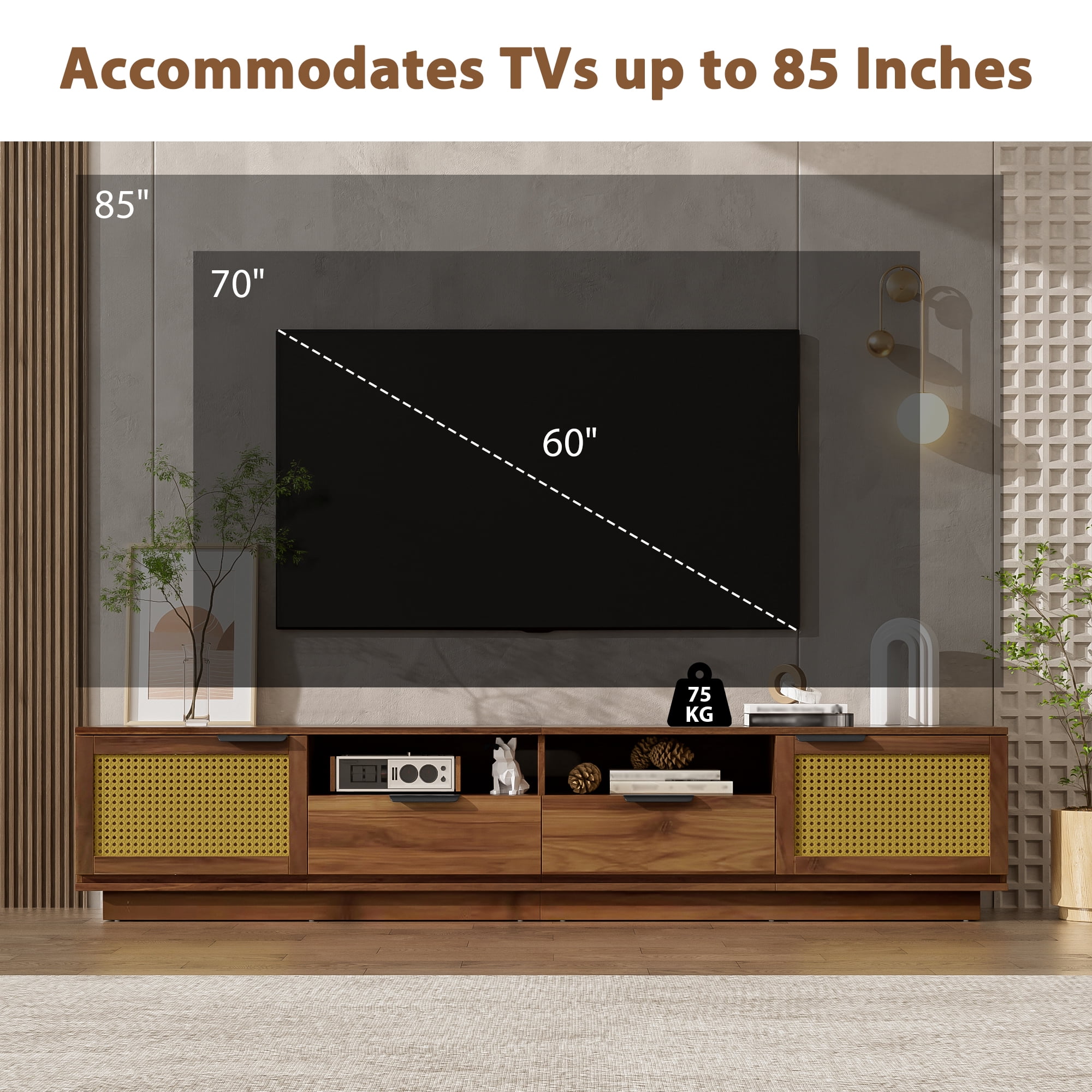 Homy Casa TV Stand for Living Room, Media Entertainment Console with Organized Storage