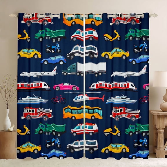 Castle Fairy Children Kids Cartoon Plane Car Blackout Curtains Set of 2 (52x84 Each),Construction Vehicles Window Curtains,Transportation Theme Curtains and Drapes,Ultra Soft Home Decor
