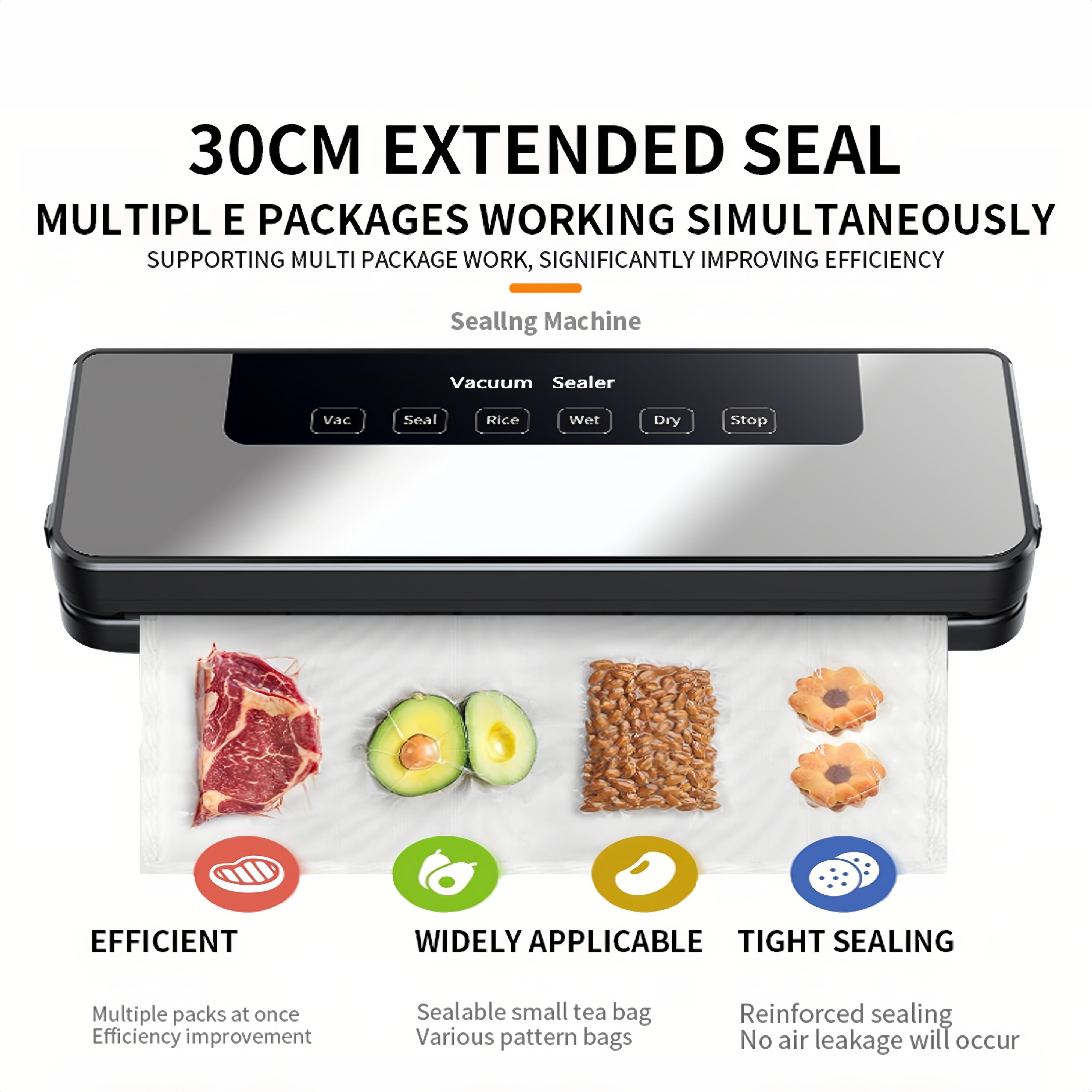 KIBVOE Food Sealer Vacuum 5-In-1 Sealer Machine 80KPA with 10pcs Food Vacuum Sealer Bags Food Saver Sealer | Moist & Dry Mode  | NTC Overheat Protect | Easy to Clean