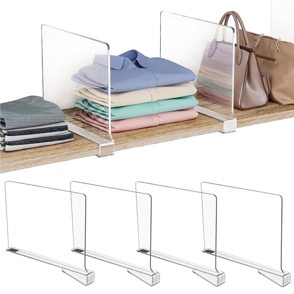 Adjustable Clear Acrylic Shelf Dividers & Bag Organizers 4-Pack Vertical Closet Separators for Handbags, Clothes, Books in Bedroom, Kitchen - Keep Purses, Towels Upright